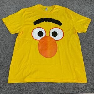 Sesame Street Shirt Mens 2XL Bert Big Face Print Yellow Orange Short Sleeve